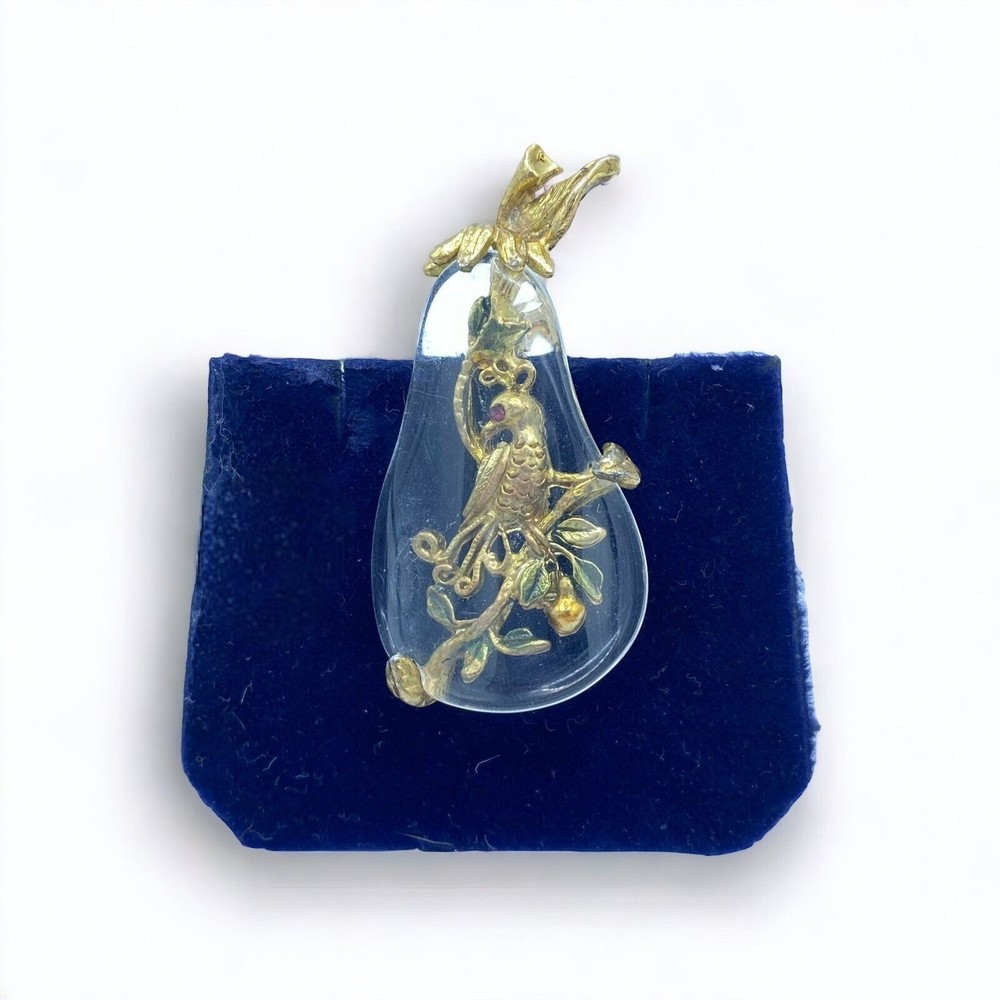 Vintage Tancer II Lucite Gold Tone Partridge In A Pear Tree Christmas Brooch Pin